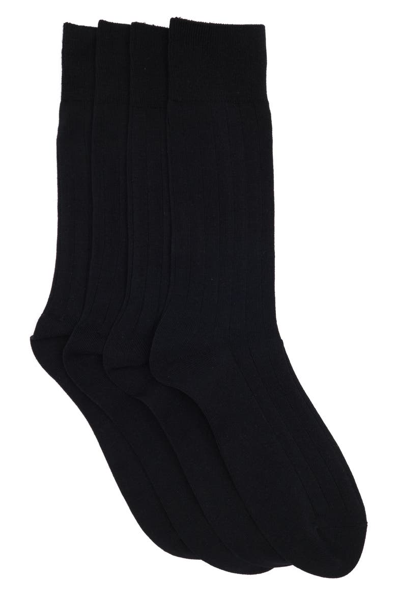 Crew Dress Socks - Pack of 4, Main, color, BLACK