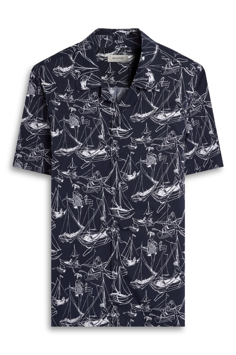 Jackson Marina Print Stretch Cotton Camp Shirt, Alternate, color, NAVY