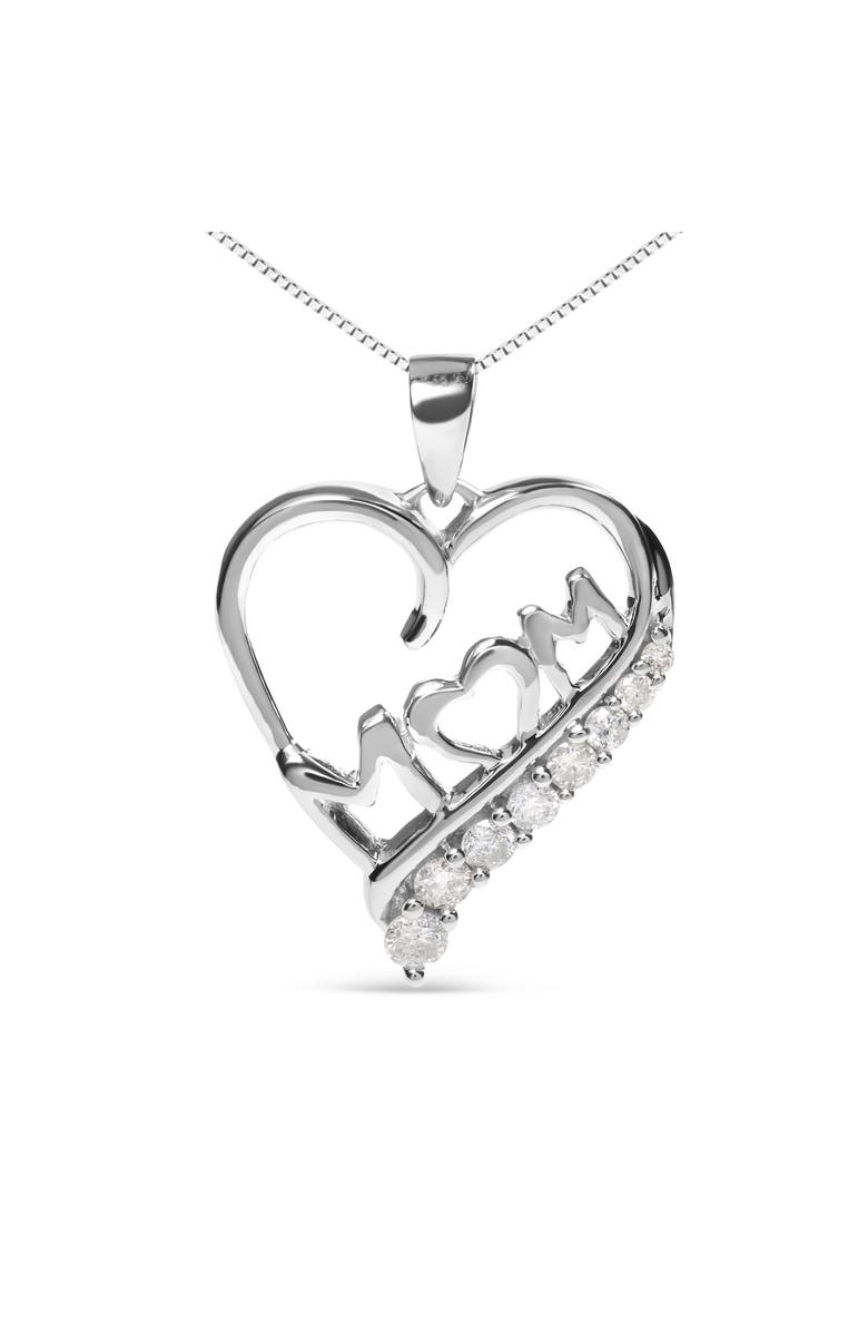 Haus of Brilliance Silver 1/4 Cttw Diamond "Mom" and Open Heart 18" Pendant Necklace, Alternate, color, White