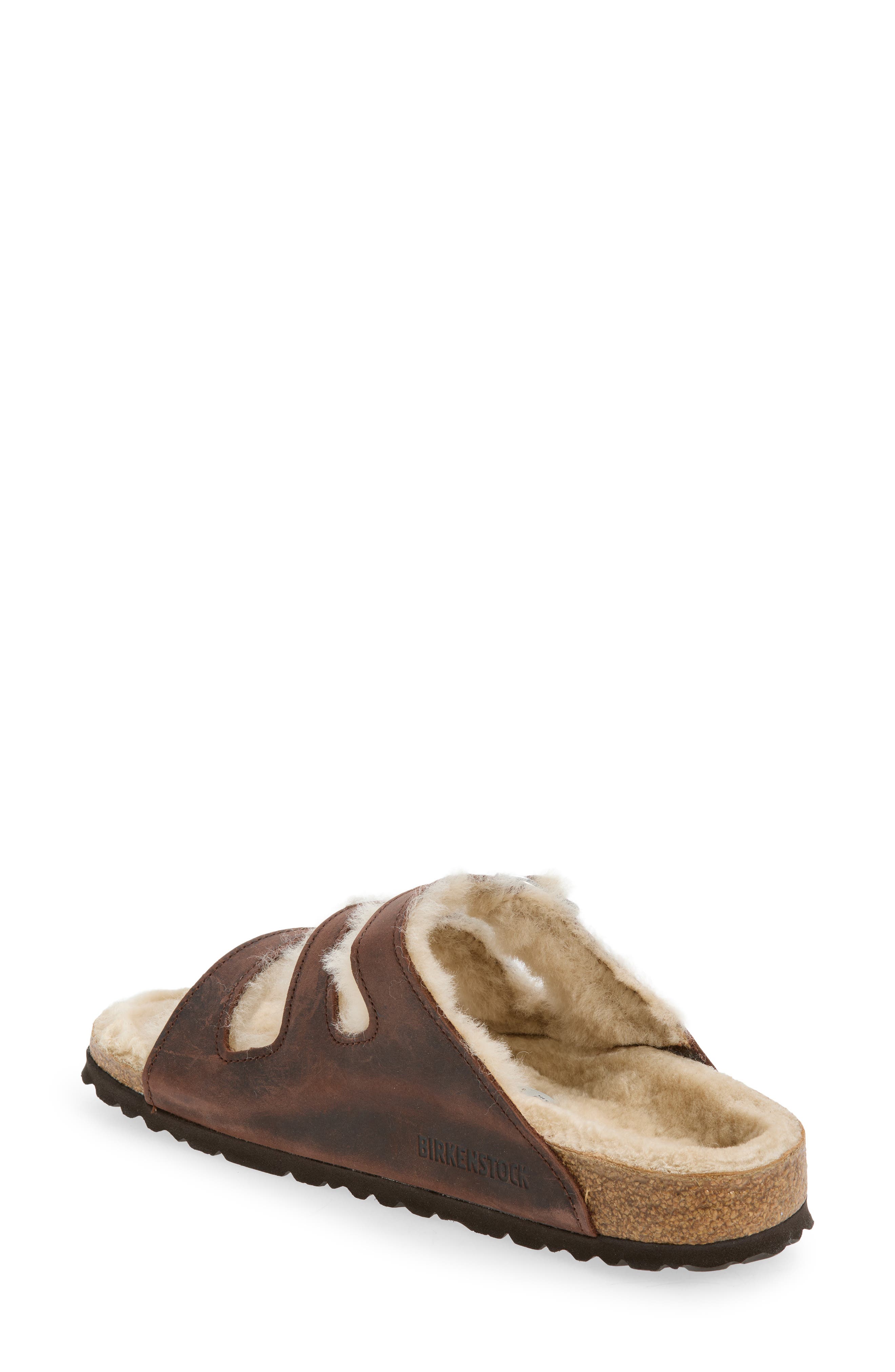 Arizona Genuine Shearling Lined Slide Sandal, Alternate, color, HABANA/ SANDCASTLE