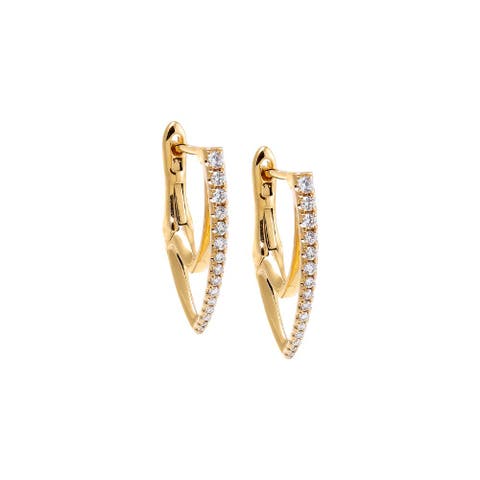 Diamond Pave Double V Huggie Earring 14K