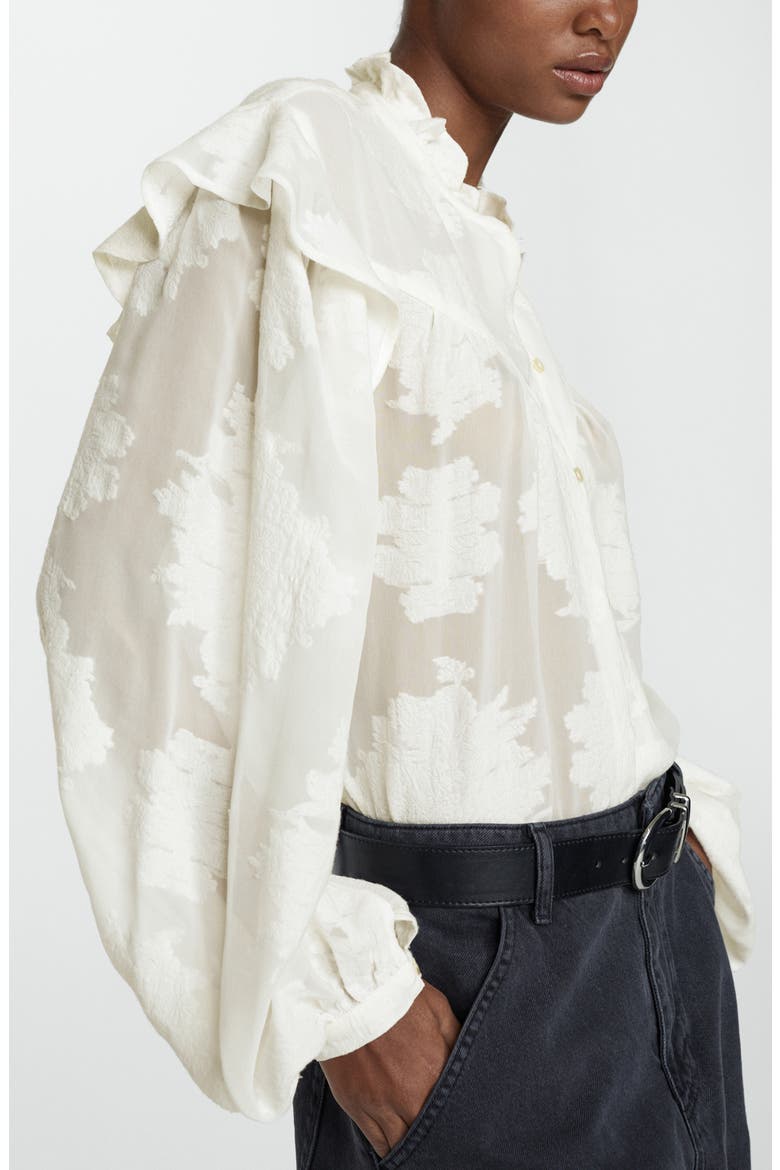Floral Embroidered Semisheer Button-Up Shirt, Alternate, color, LIGHT BEIGE