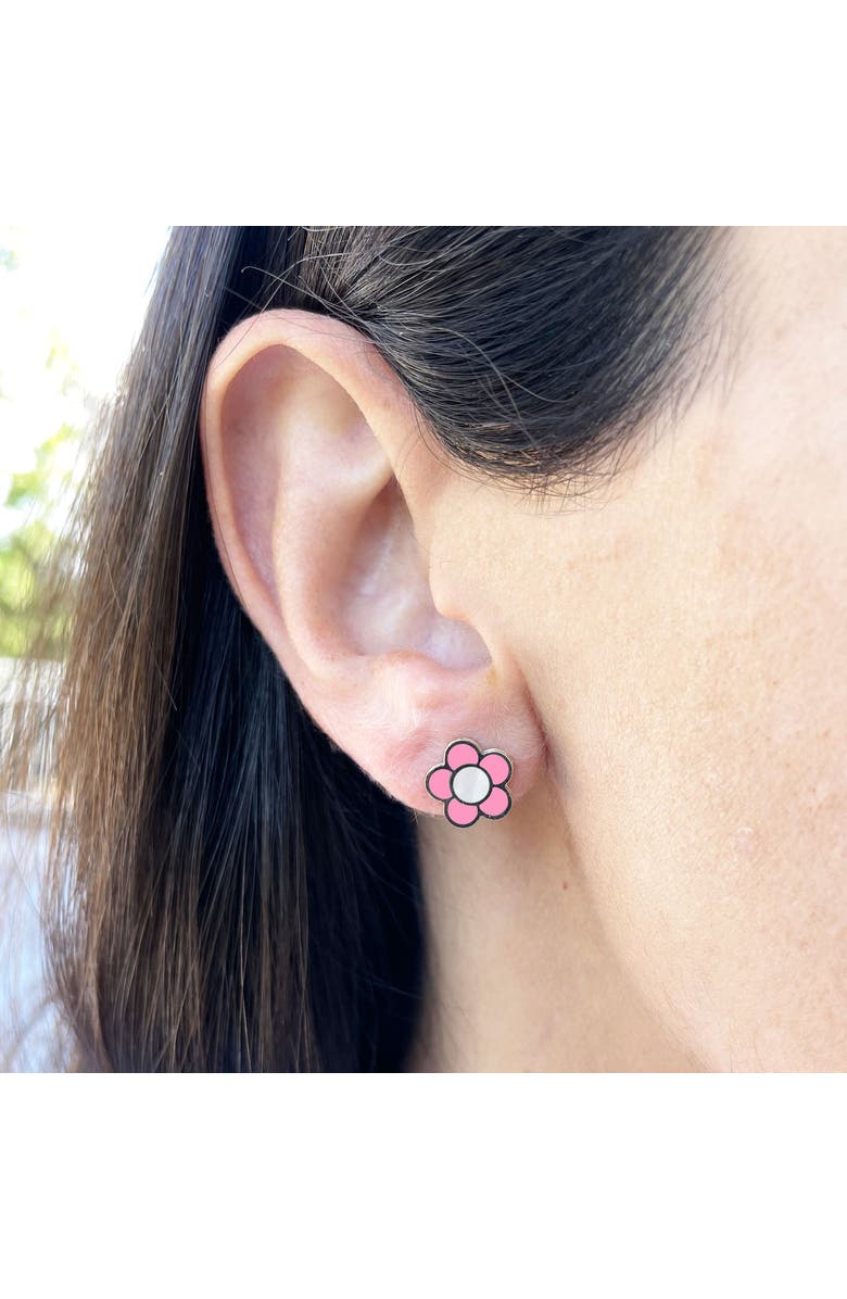The Lovery Fine Jewelry Bubblegum Pink Daisy Stud Earrings, Alternate, color, Bubblegum Pink