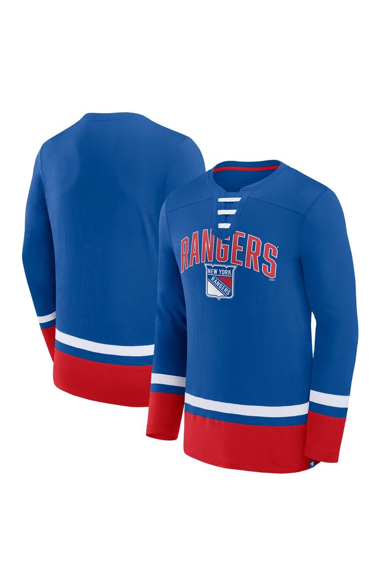 FANATICS Men's Fanatics Branded Blue New York Rangers Back Pass Lace-Up Long Sleeve T-Shirt, Main, color, 