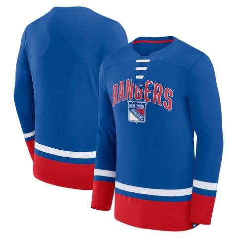 Men's Fanatics Branded Blue New York Rangers Back Pass Lace-Up Long Sleeve T-Shirt