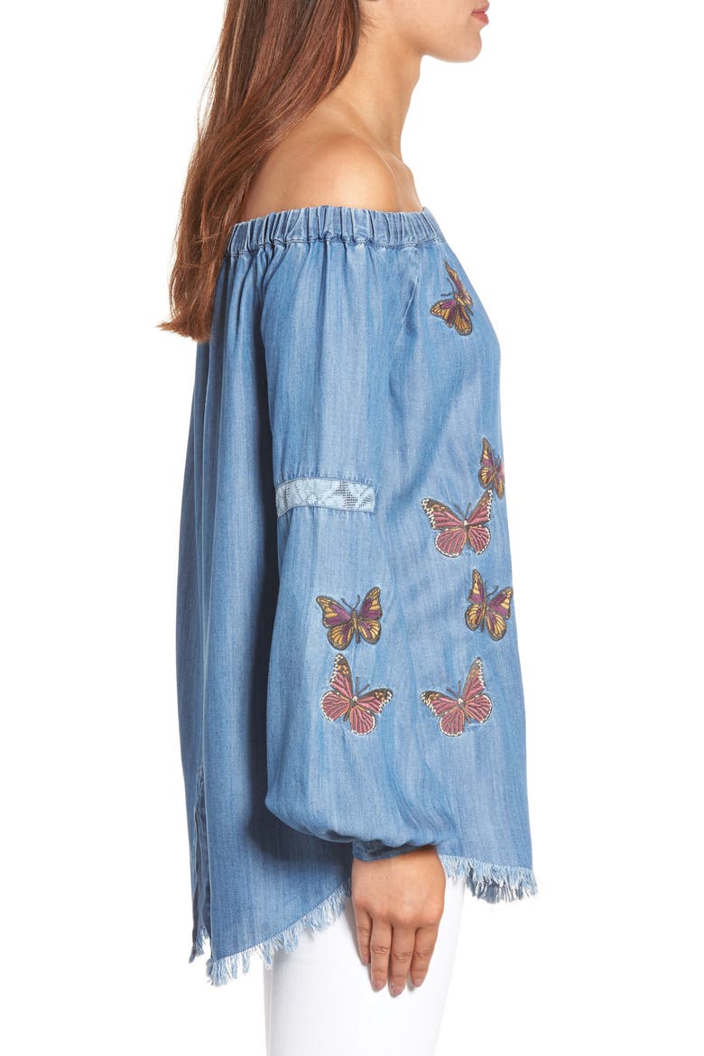 Embroidered Off the Shoulder Top, Alternate, color, BLUE BUTTERFLY