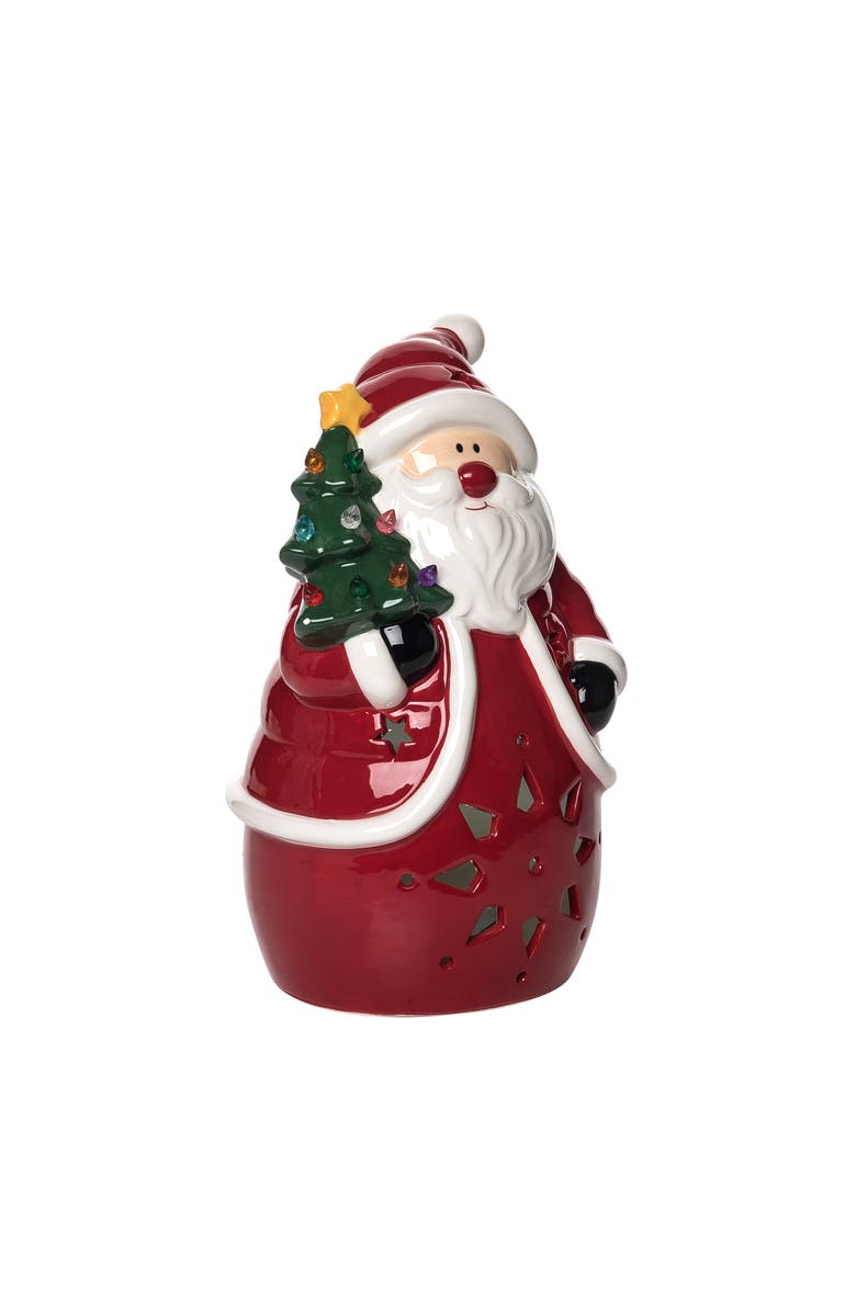 Transpac Multicolor Light Up Santa Tree Ceramic Decorative Figurine, Alternate, color, Red