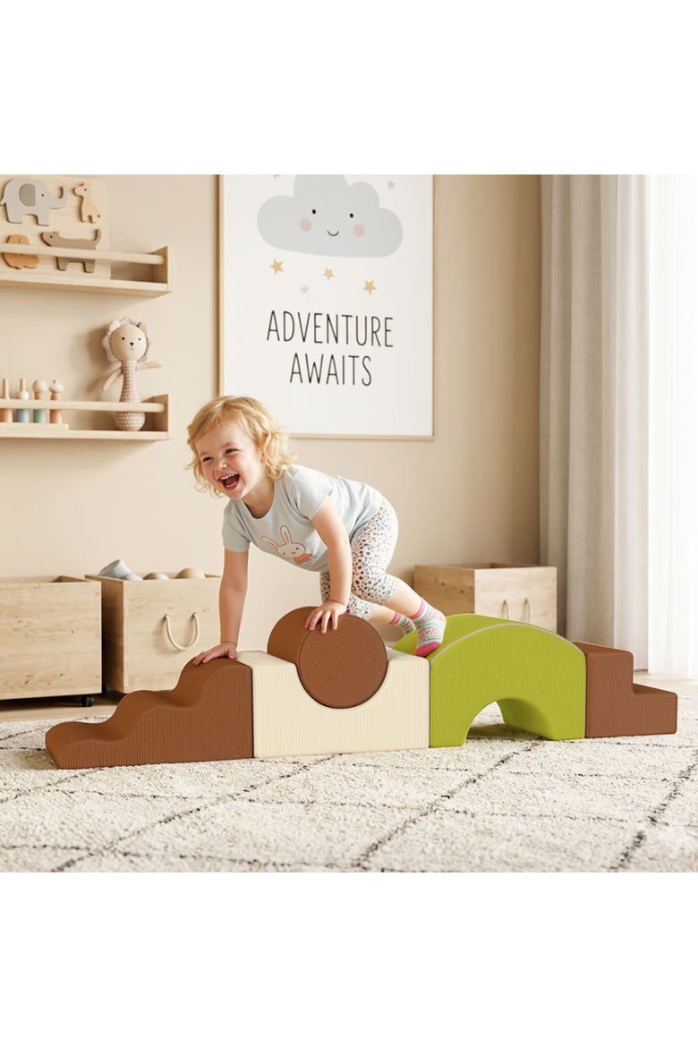 5-Piece Foam Climbing Blocks, Non-Slip Indoor Play Set, Ages 3-6, Alternate, color, Brown