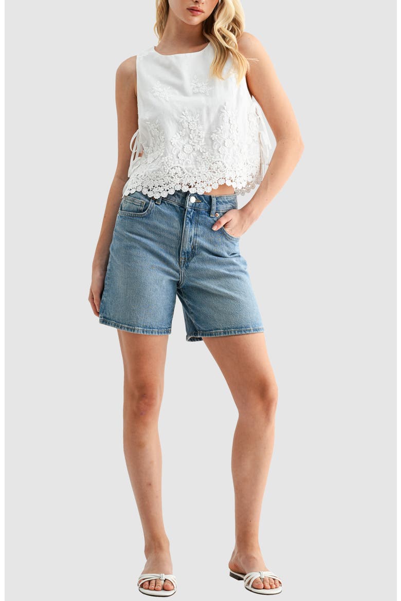 Eyelet Embroidered Side Tie Cotton Tank, Alternate, color, OFF WHITE