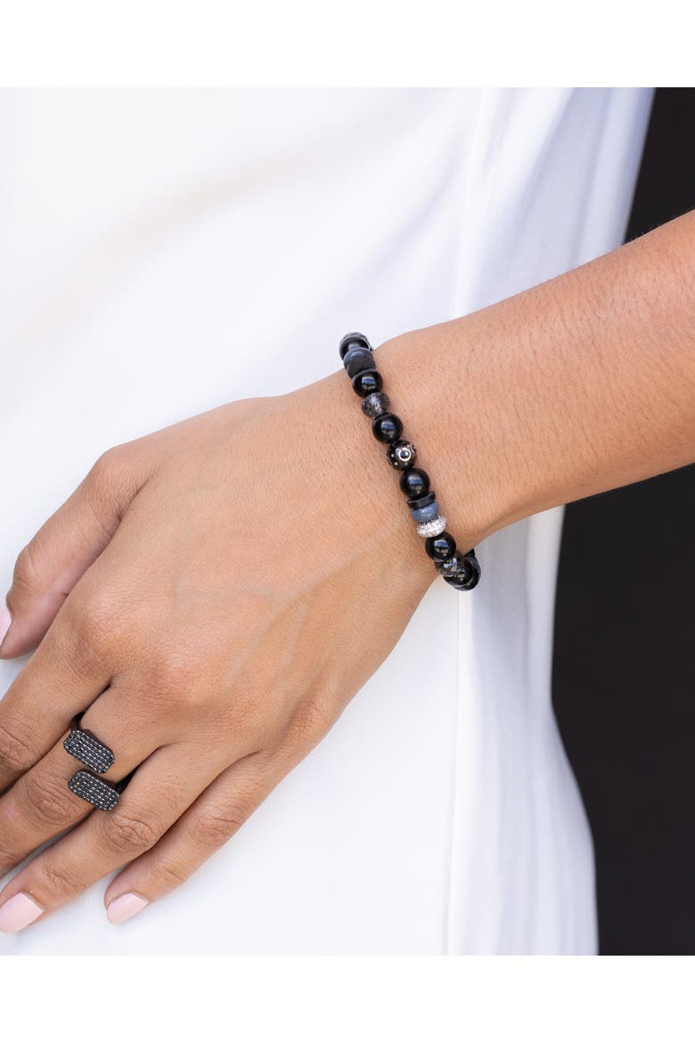 Black Mix 8mm Bead Bracelet with Diamond Donut, Alternate, color, Black / Sterling Silver