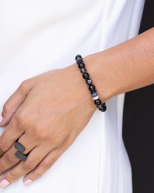 Sheryl Lowe Black Mix 8mm Bead Bracelet With Diamond Donut In Multi