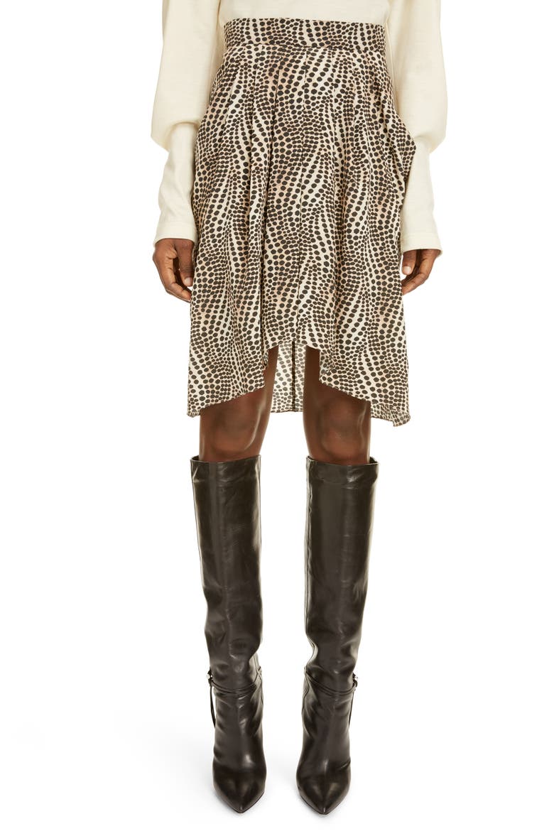 Igina Dot Print Stretch Silk Skirt, Main, color, BEIGE