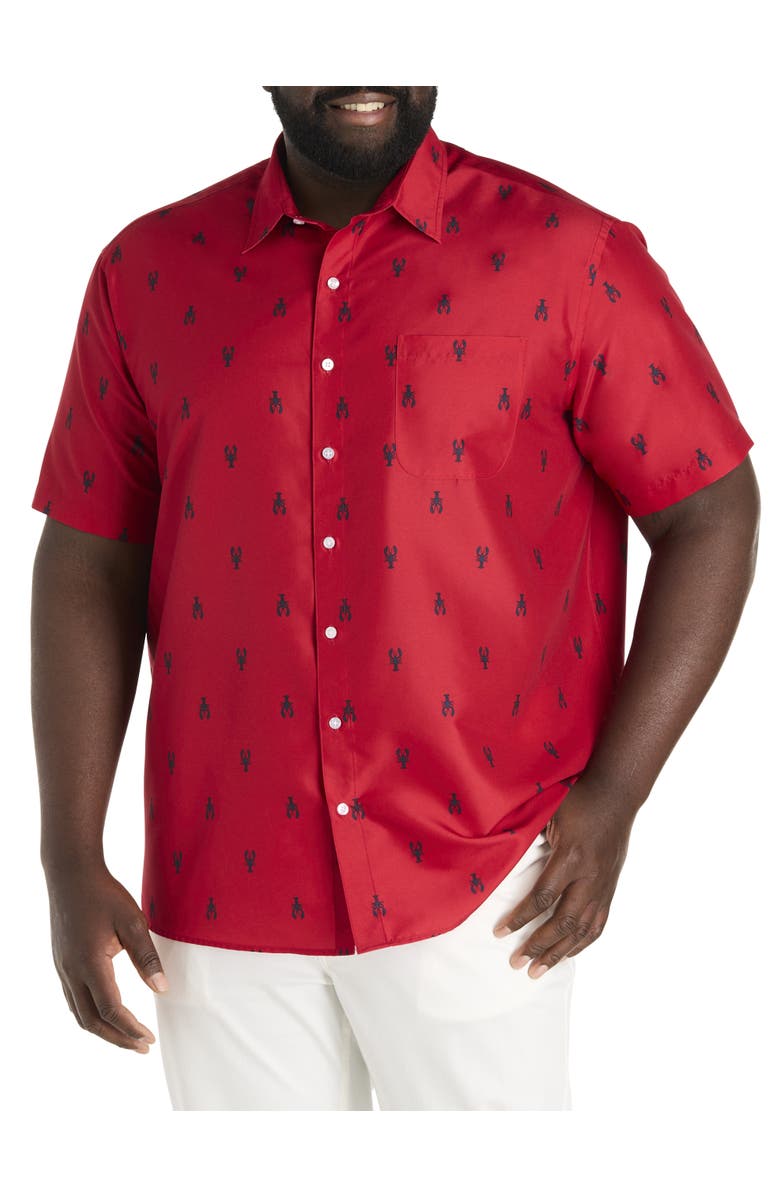 Harbor Bay by DXL Big & Tall Microfiber Lobster Print Sport Shirt, Main, color, 