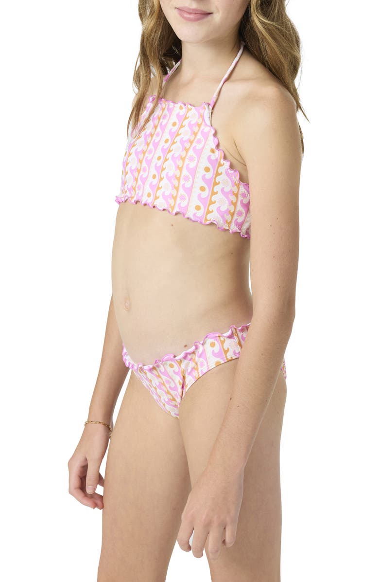O'Neill Kids' Balearic Waves Ruffle Two-Piece Swimsuit, Alternate, color, Pink Multi Colored