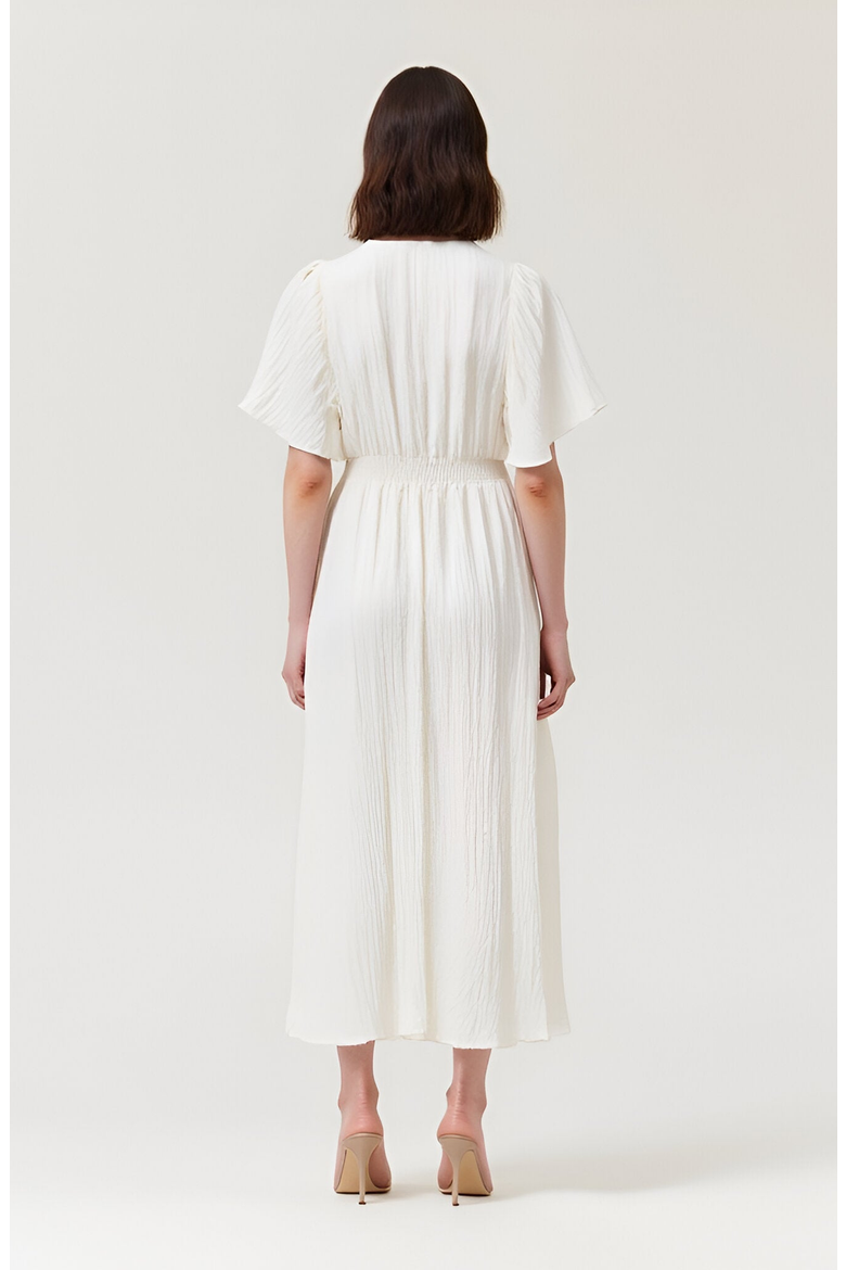 V-Neck Midi Dress with Flutter Sleeves and Handkerchief Hem, Alternate, color, White