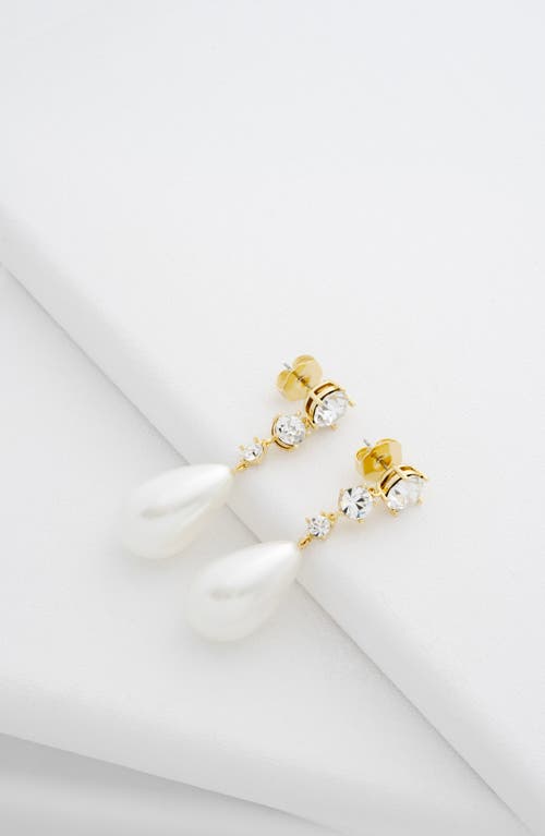 Ted Baker Pearsti Faux Pearl Drop Earrings In Gold Tone White Clear Crystal