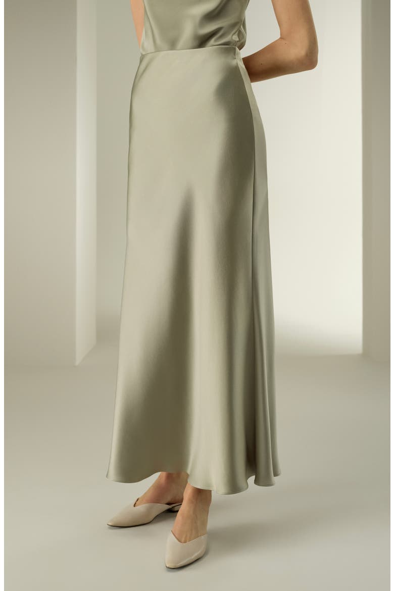 Women's Double-Faced Silk Charmeuse Maxi Skirt, Alternate, color, Artichoke