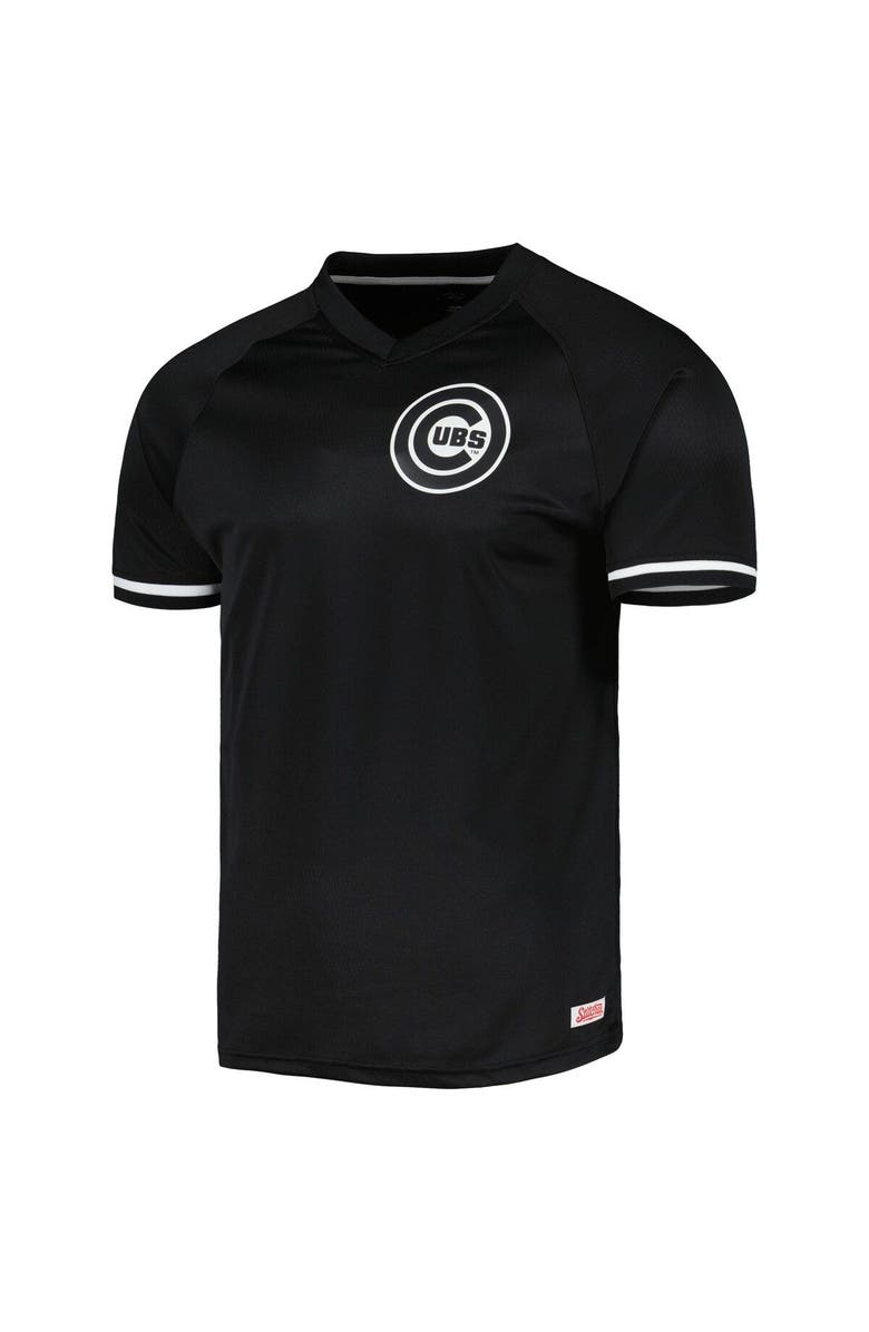 STITCHES Men's Stitches Chicago Cubs Black Raglan V-Neck Jersey, Alternate, color,
