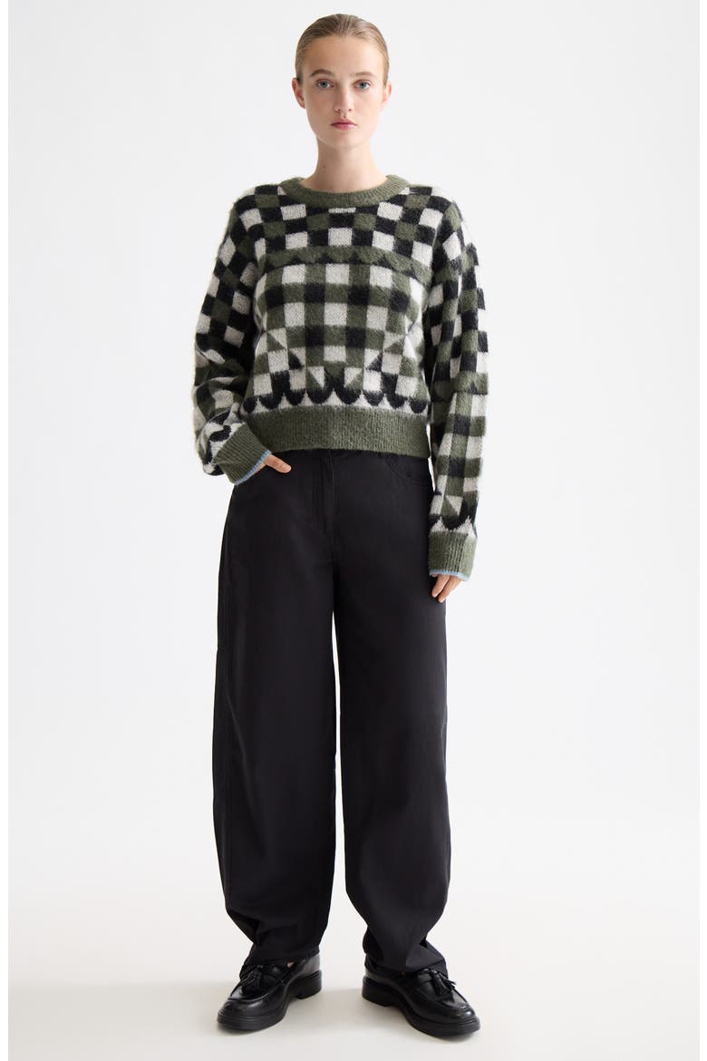 Geo Print Crewneck Sweater, Alternate, color, THYME