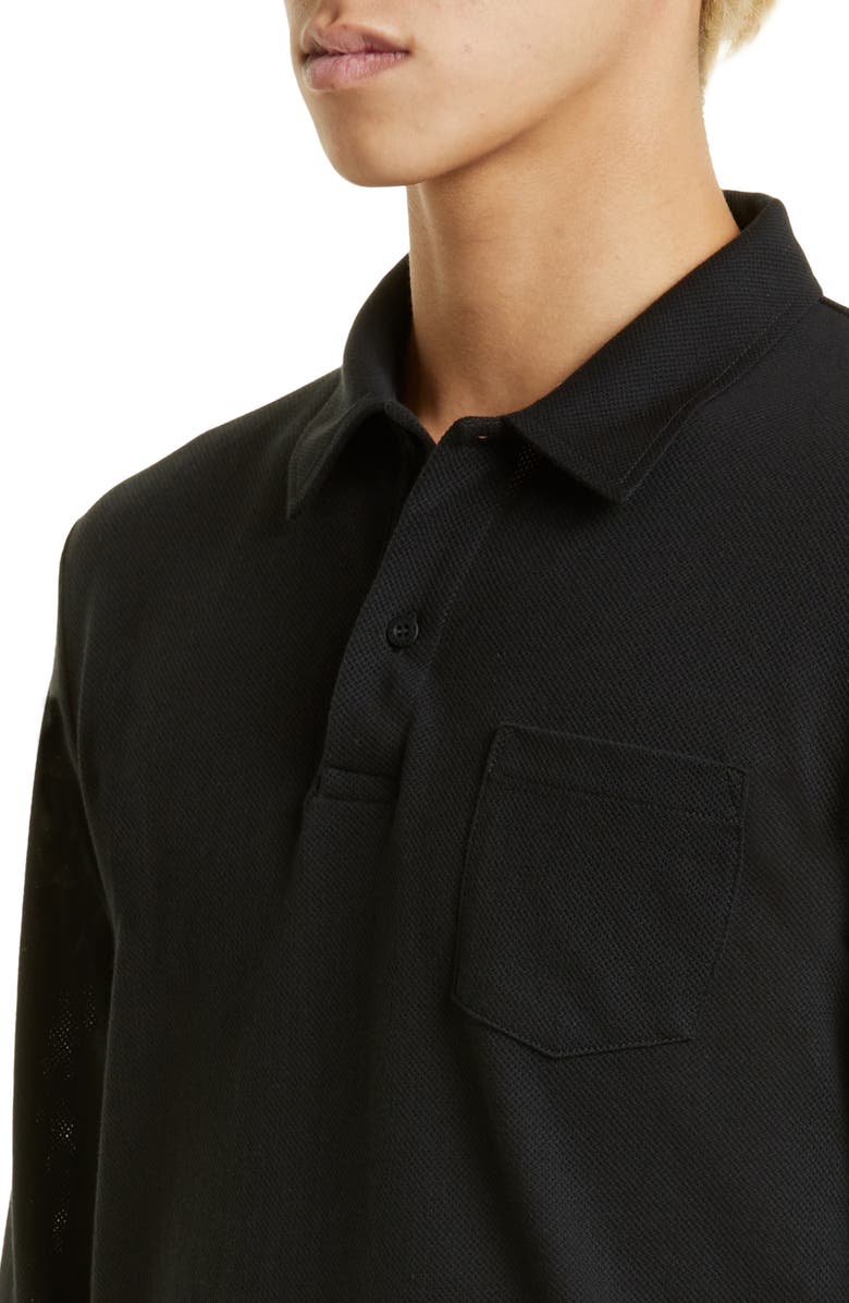 Sunspel Riviera Long Sleeve Cotton Piqué Polo, Alternate, color, Black