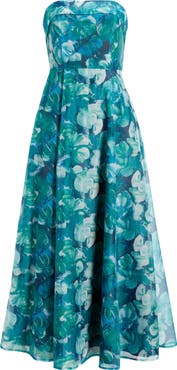 Lulus Elena Strapless Floral Organza Midi Dress