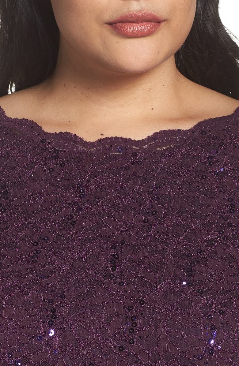 Alex Evenings Mock Two-Piece A-Line Gown, Alternate, color, Deep Plum