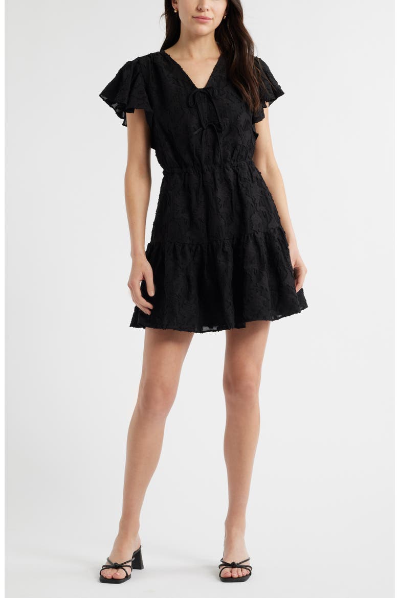 Tonal Floral Jacquard Dress, Main, color, BLACK