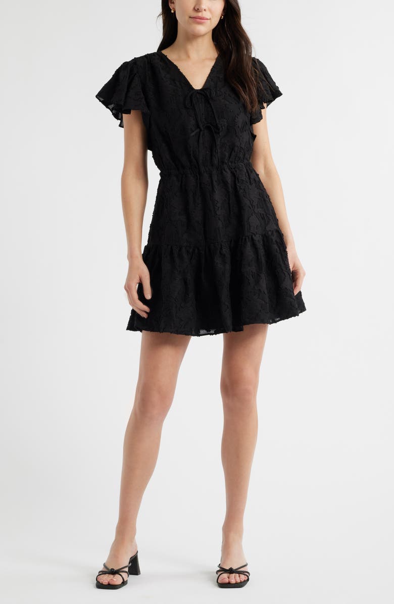 Caslon<sup>®</sup> Tonal Floral Jacquard Dress, Main, color, Black