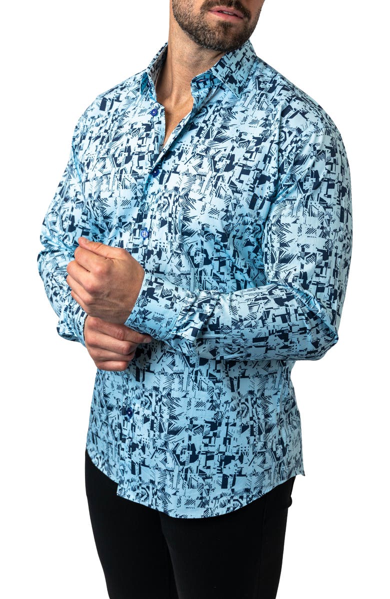 Maceoo Fibonacci Stretchpolynesian Blue Performance Button-Up Shirt, Alternate, color,