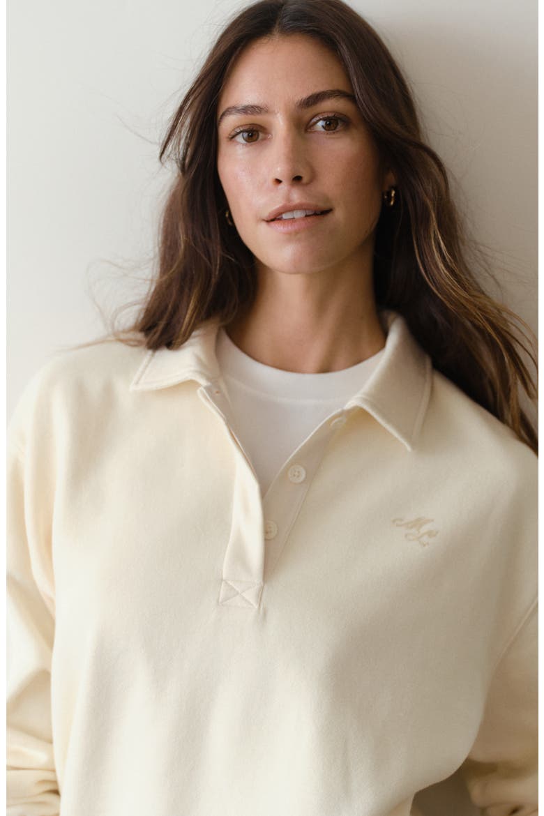 Cloud 9 Cotton Blend Fleece Polo Sweatshirt, Alternate, color, ANTIQUE WHITE
