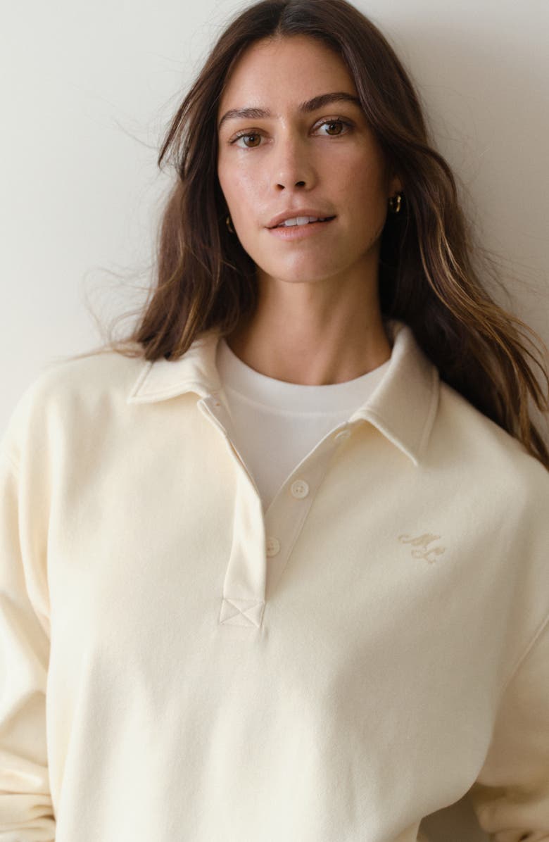 Marine Layer Cloud 9 Cotton Blend Fleece Polo Sweatshirt, Alternate, color, Antique White