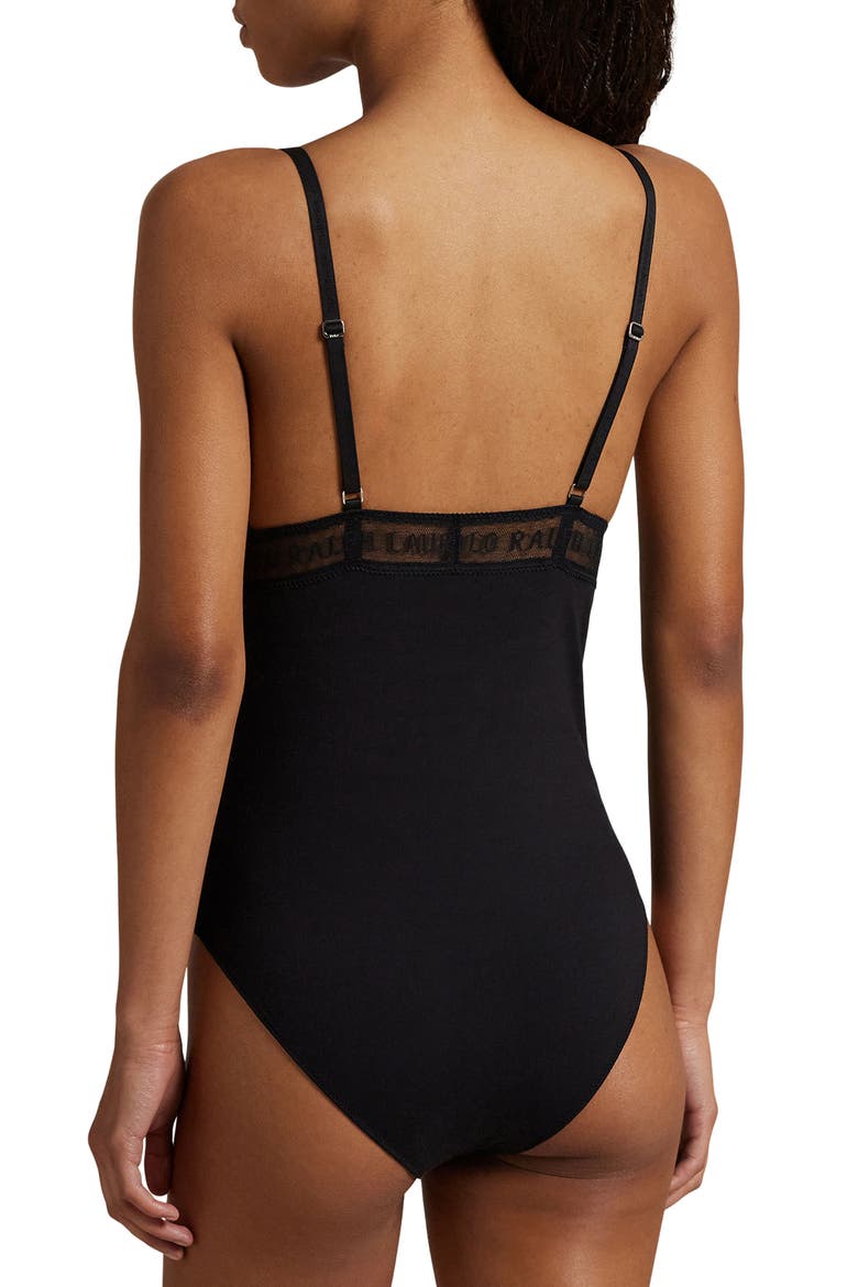 Lace & Stretch Cotton Rib Triangle Bodysuit, Alternate, color, ONYX