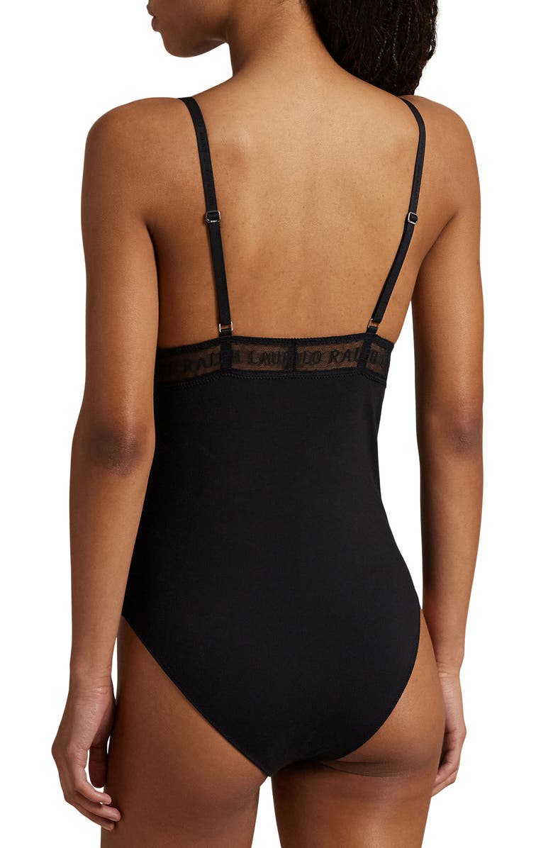 Polo Ralph Lauren Lace & Stretch Cotton Rib Triangle Bodysuit, Alternate, color, Onyx