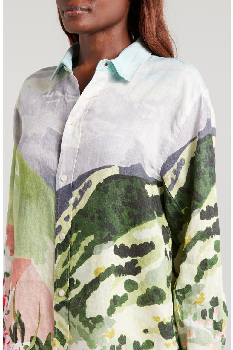 Landscape Linen Pajama Button-Up Shirt, Alternate, color, HUTTE PLACED MULTI