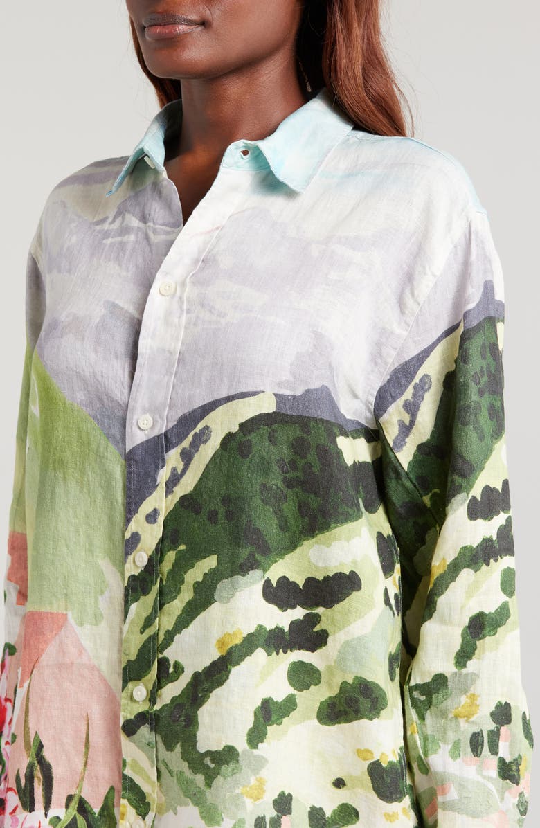 Desmond & Dempsey Landscape Linen Pajama Button-Up Shirt, Alternate, color,