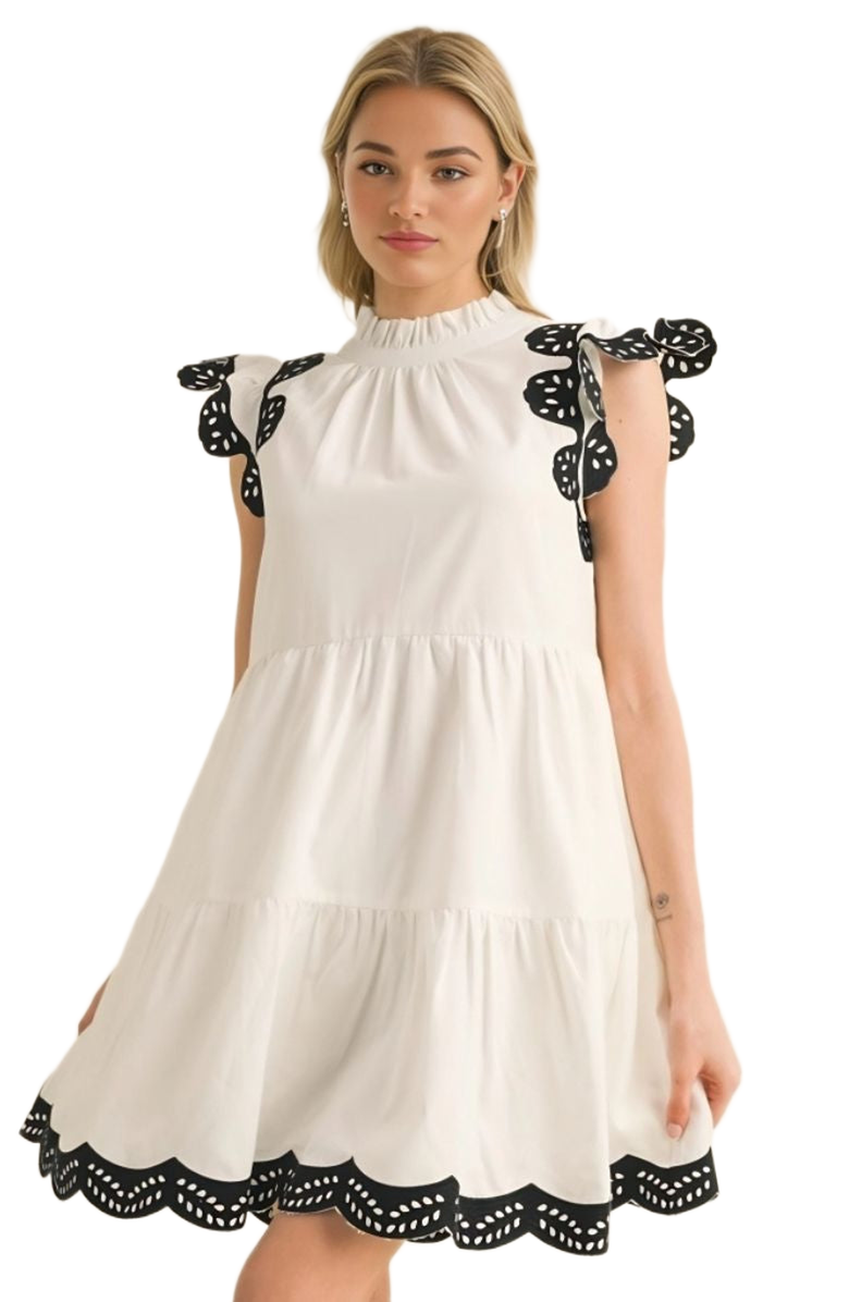 Knit and Lounge Tiered Scallop Trim Mini Dress, Main, color, 