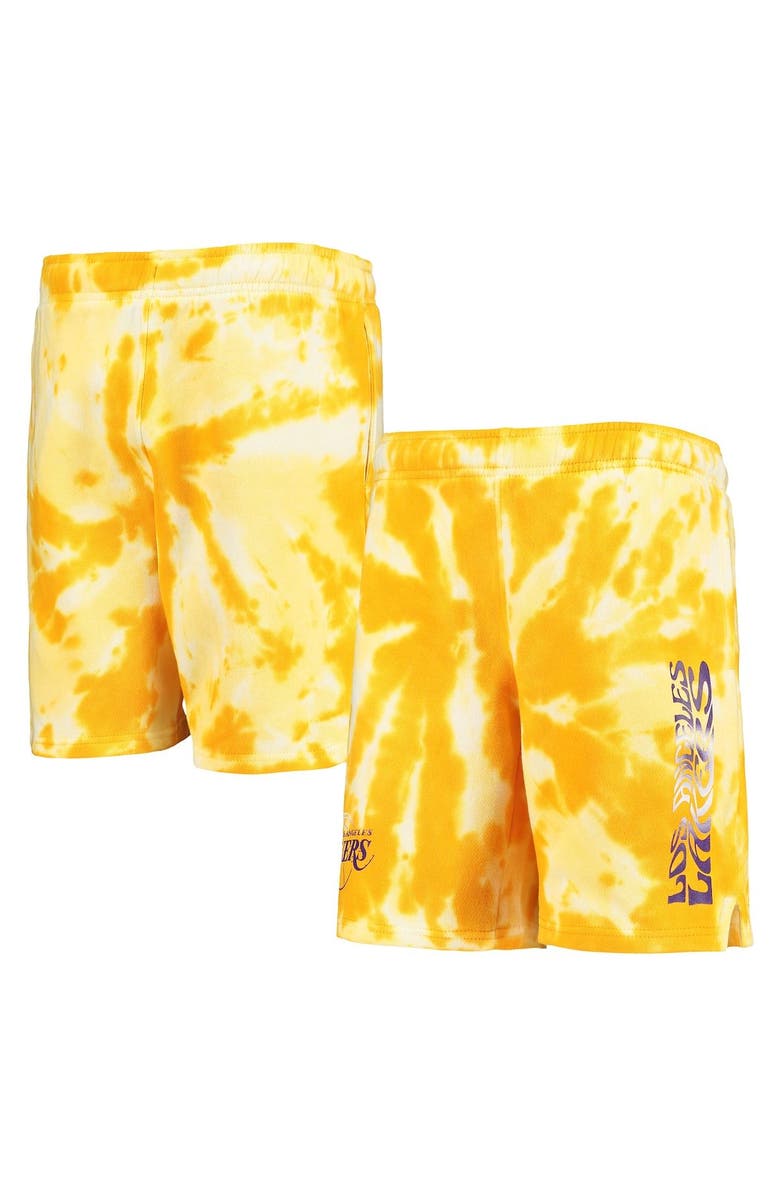 Outerstuff Youth Gold Los Angeles Lakers Santa Monica Tie-Dye Shorts, Main, color, 