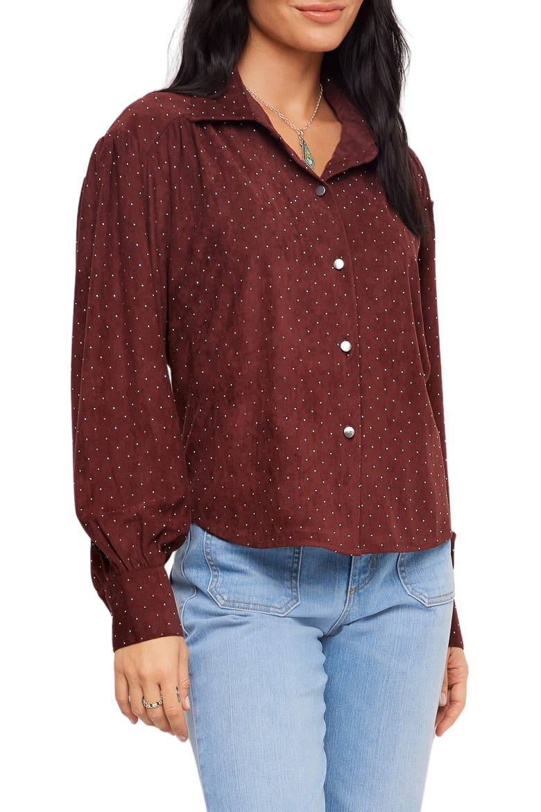 Embellished Faux Suede Shirt, Alternate, color, WINE