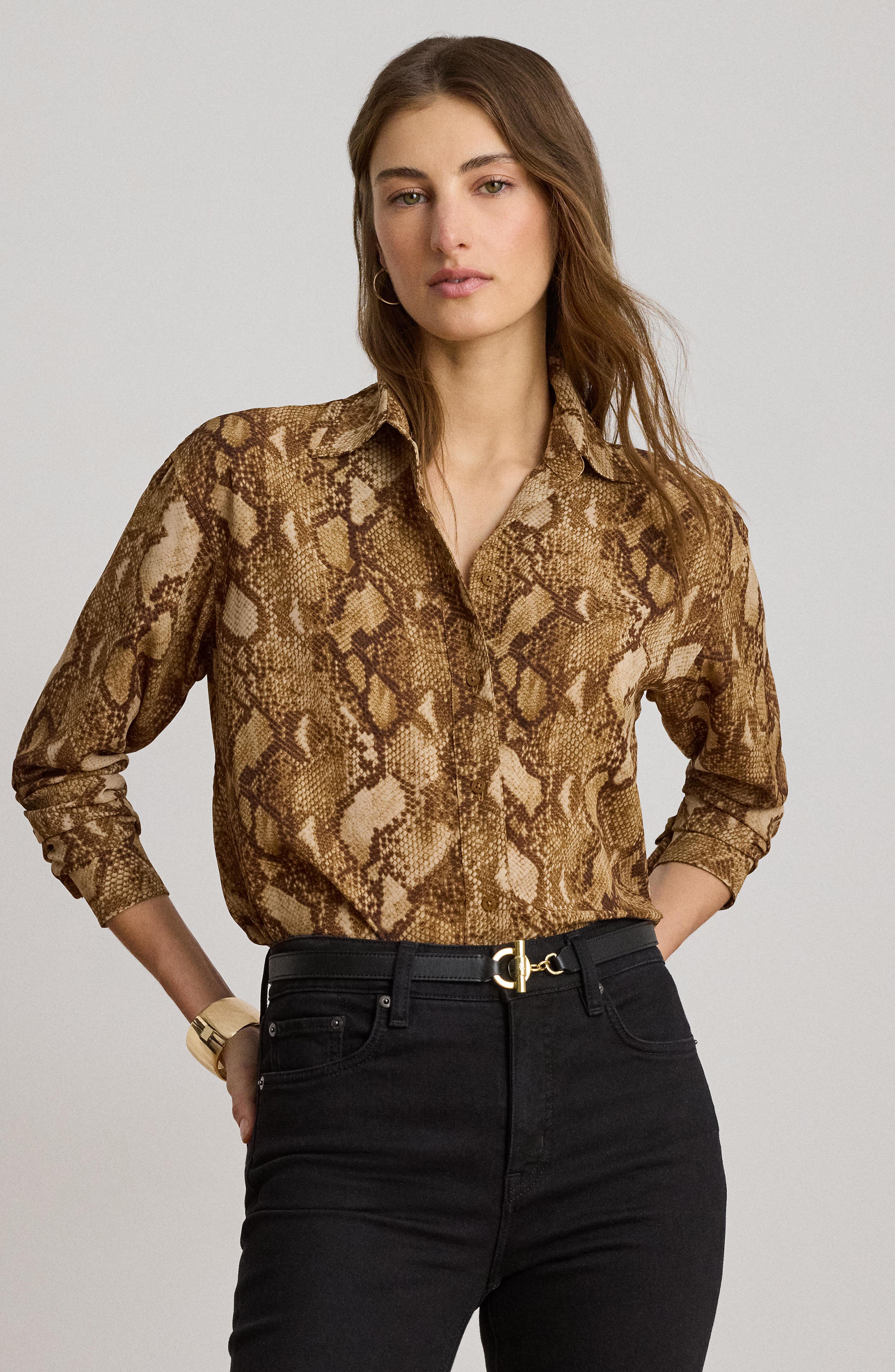 Lauren Ralph Lauren Python Print Relaxed Fit Georgette Shirt (Women ...