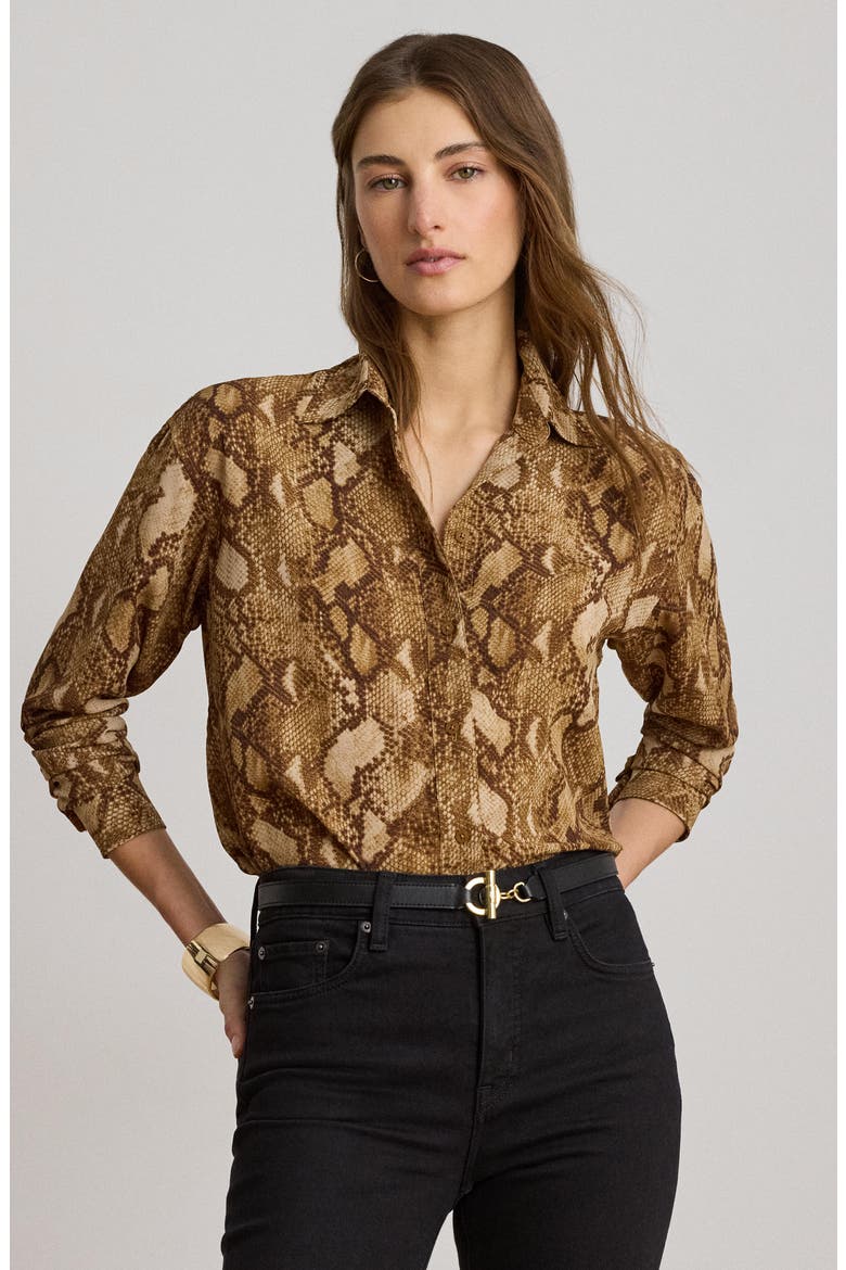 Python Print Relaxed Fit Georgette Shirt, Alternate, color, BEIGE