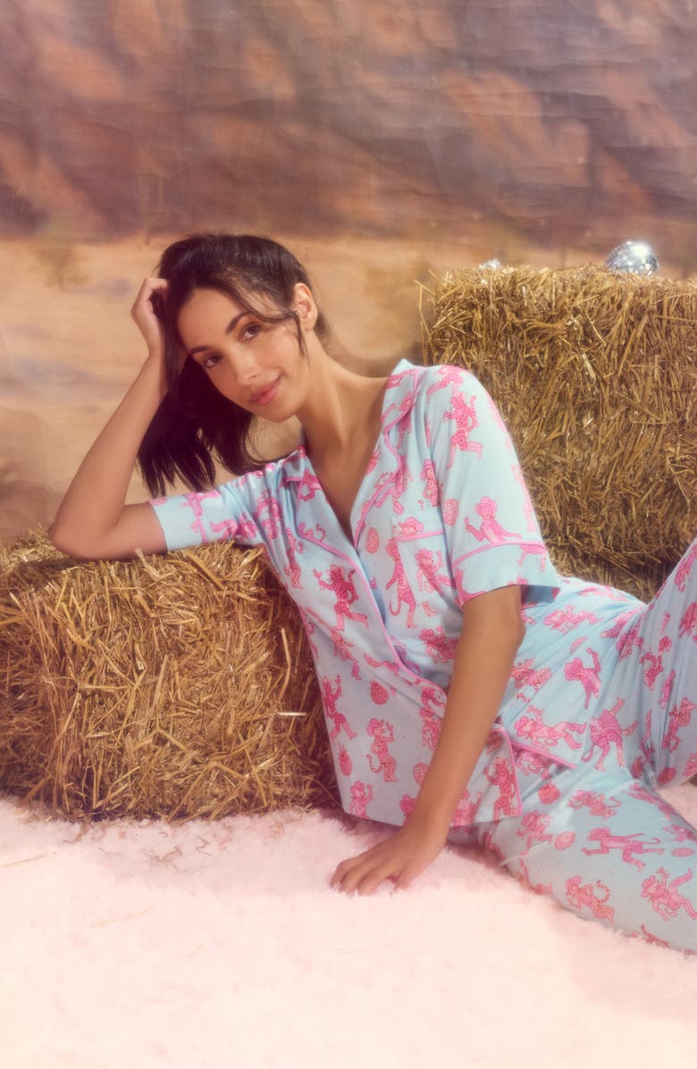 Room Service Pjs Print Long Pajamas, Alternate, color, Blue/ Pink