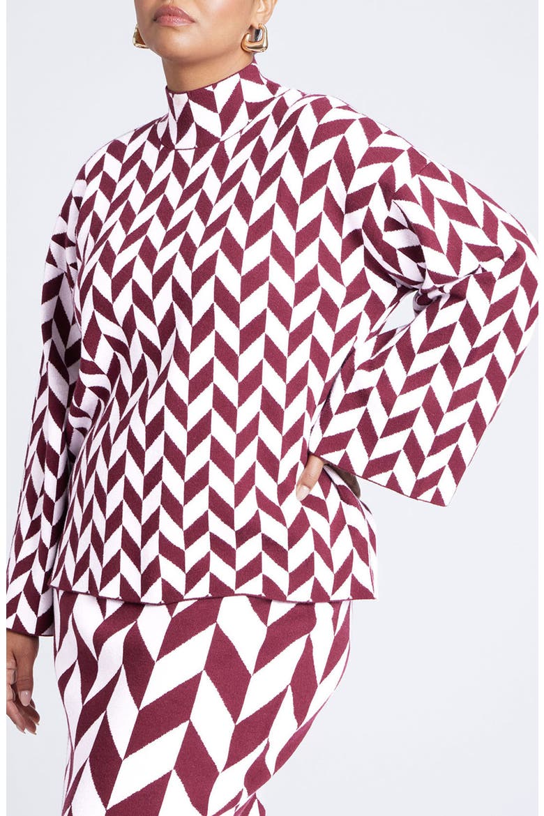 Mock Neck Intarsia Sweater, Main, color, HERRINGBONE STEPS