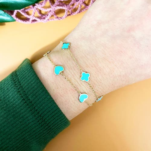The Lovery Fine Jewelry Mini Turquoise Clover Bracelet In Blue