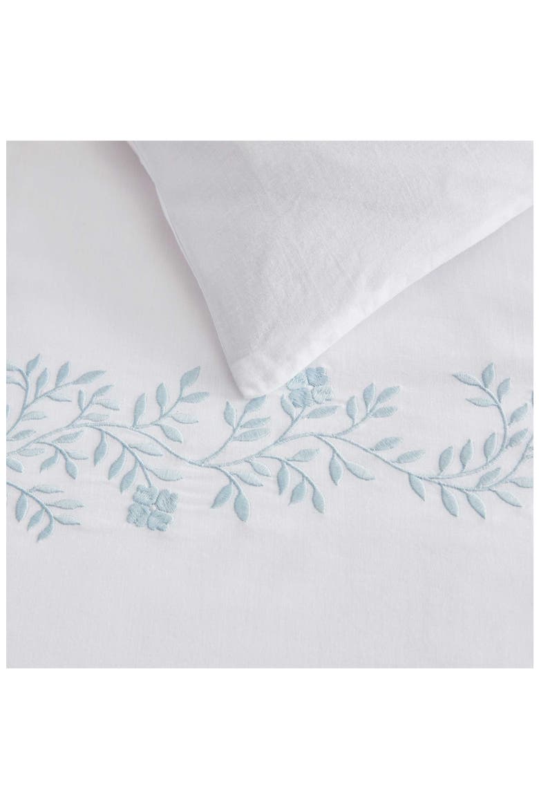 Garden Path Embroidery Cotton Duvet Set, Alternate, color, WHITE/ WINTER BLUE