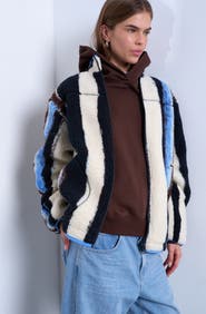 Topshop Stripe Faux Shearling Jacket