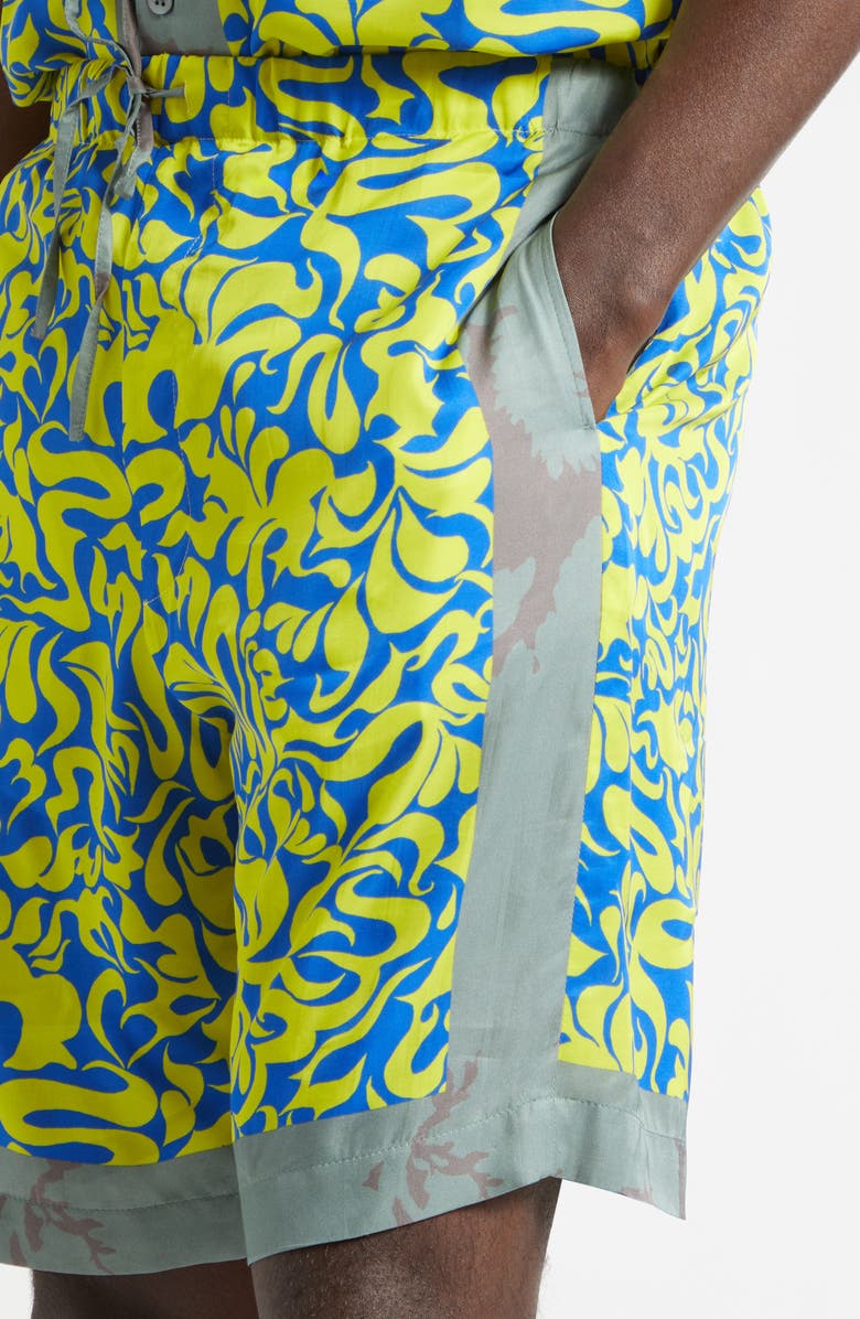 Dries Van Noten Piperi Mixed Print Drawstring Shorts, Alternate, color, Yellow
