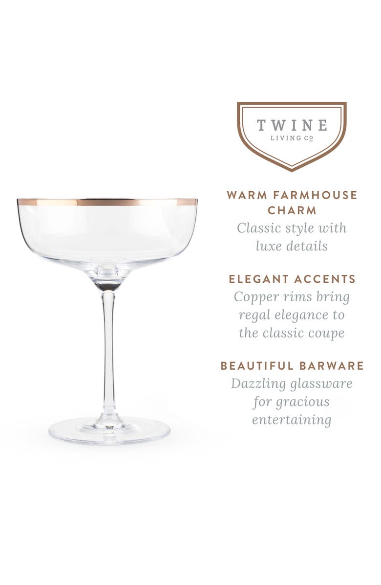 TWINE Copper Rim Crystal Coupes Set of 2, Alternate, color, Clear