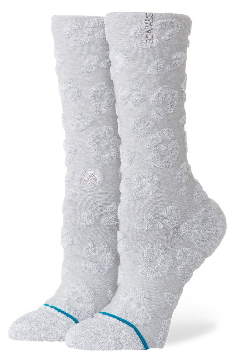 Stance Terry Cheetah Crew Socks, Main, color, Heather Grey