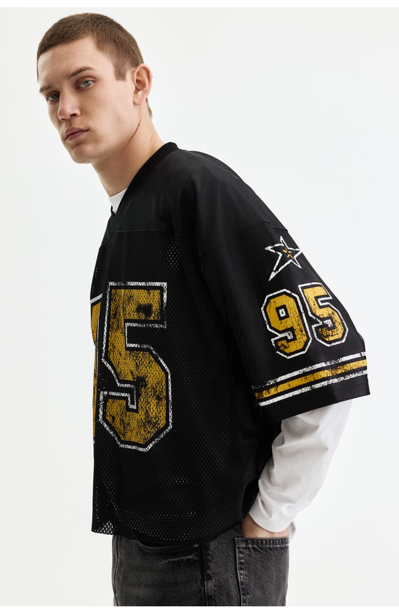 H&M Oversized Fit Printed Mesh T-shirt, Alternate, color, Black/95