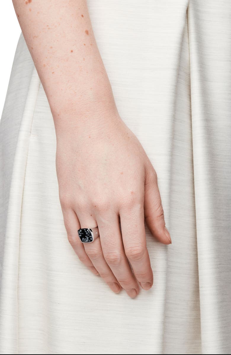 Tom Wood Snowflake Obsidian Cushion Signet Ring, Alternate, color, 